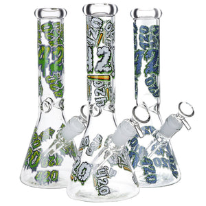 420 Clouds Glow In The Dark Beaker Glass Water Pipe | 10" |