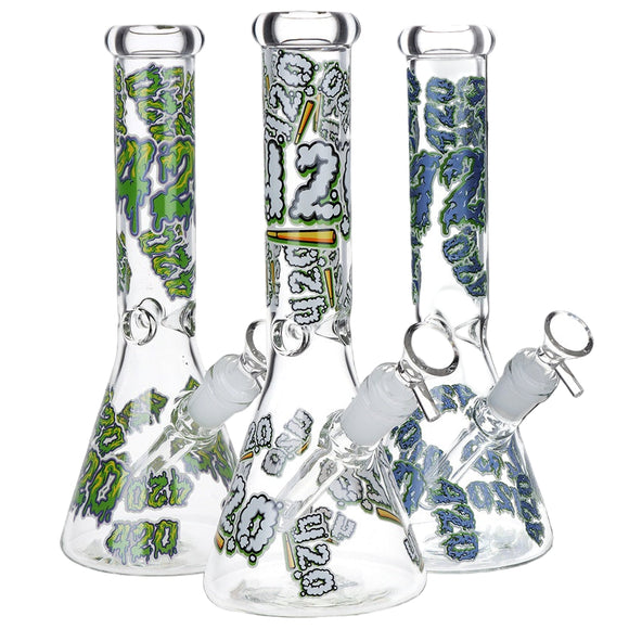 420 Clouds Glow In The Dark Beaker Glass Water Pipe | 10