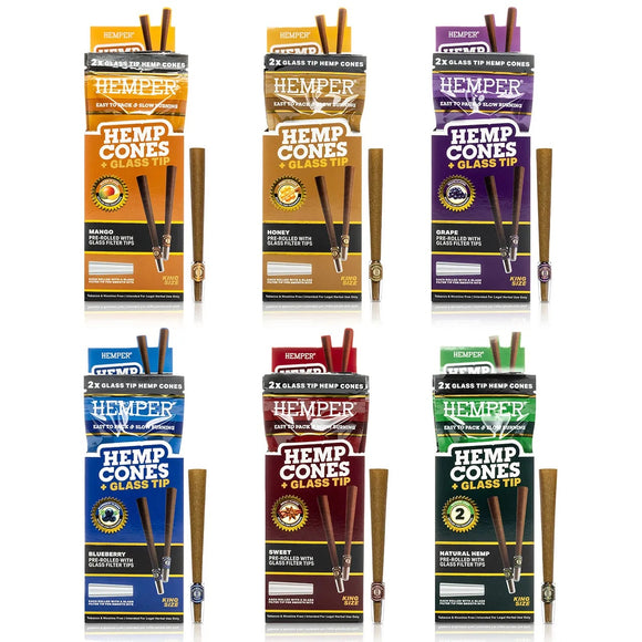 Hemper - Hemp Pre-Rolled Cones with Glass Tips King Size (2pk)